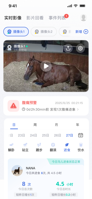 AI horse monitoring app anomaly alert home screen
