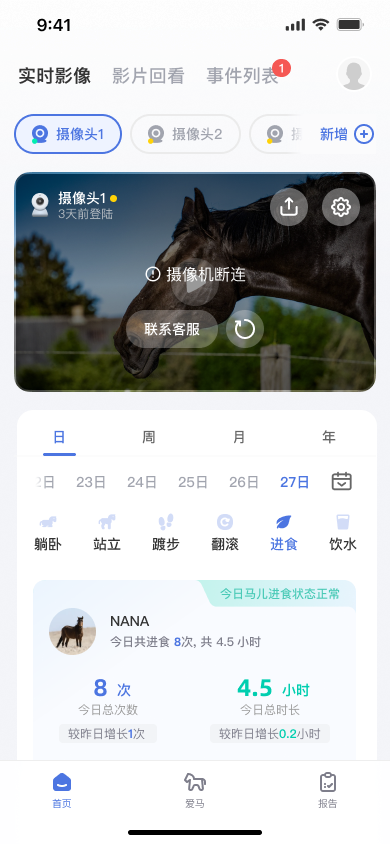 AI horse monitoring app disconnected camera state